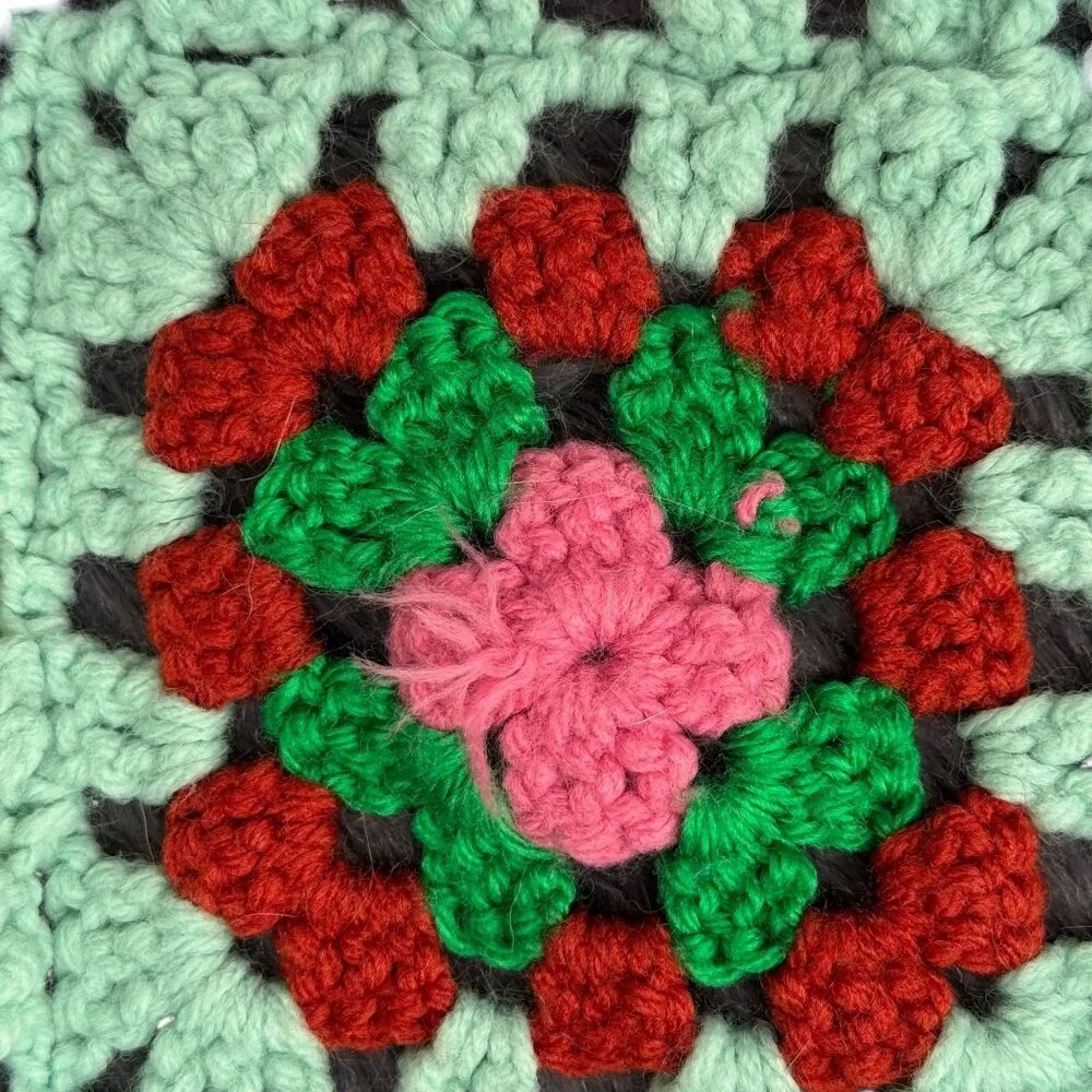 Handmade Crochet Granny Square Throw Afghan 38.5 X 49.5 inch Multi-Color Blanket